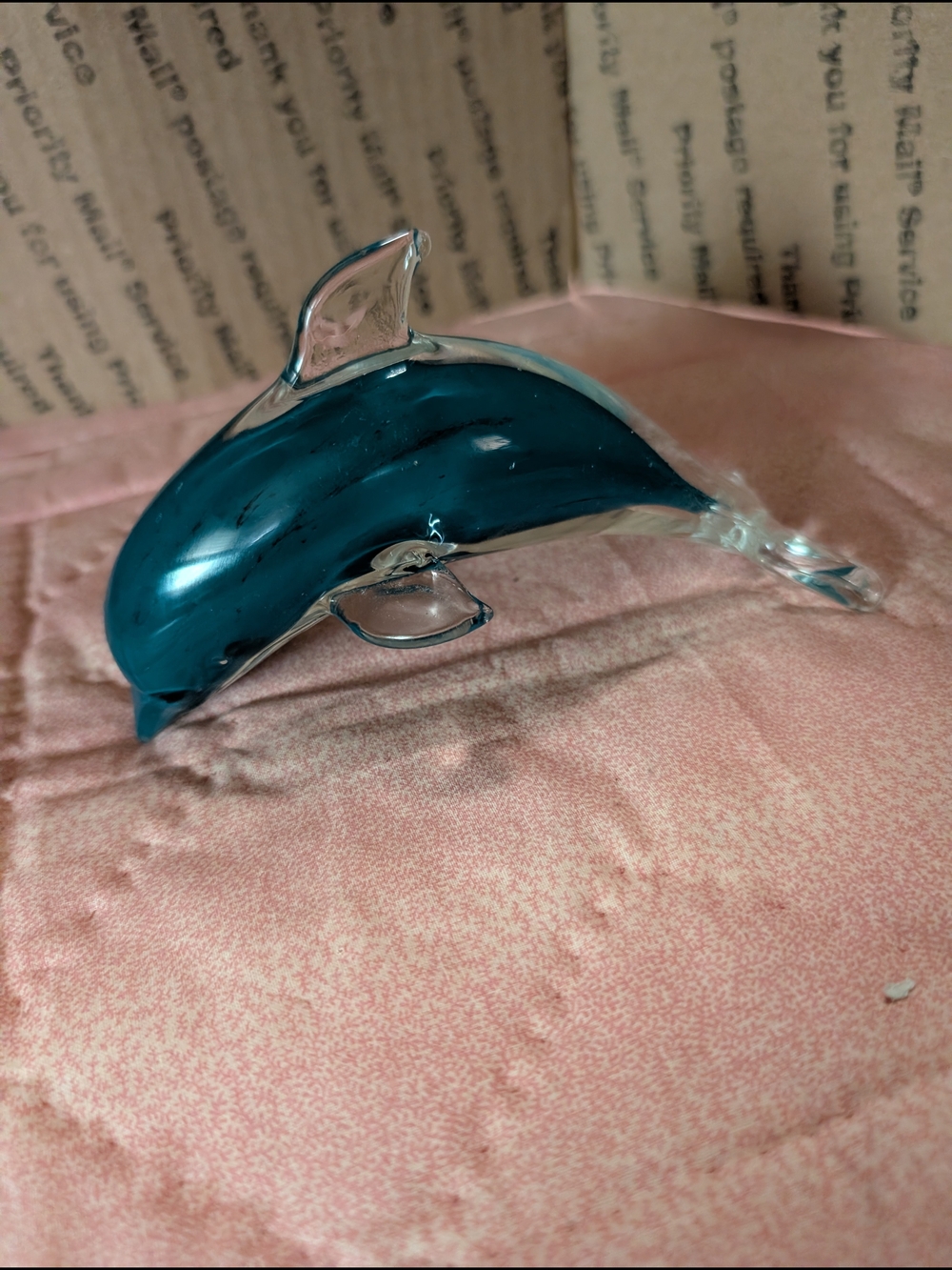 Blown Glass Teal Dolphin Figurine - Decorative Home Accent